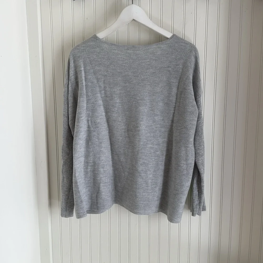 Lisa Todd Gray Long Sleeve Cotton Linen Blend Light Knit Sweater - Neon - Picture 2 of 7